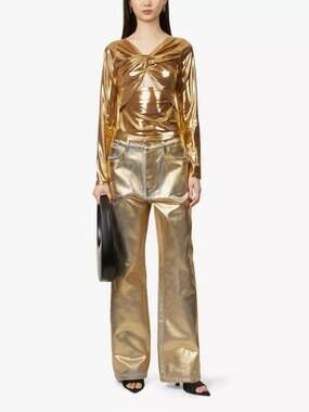 NEW AMYLYNN martina high shine stretch long sleeve top in gold